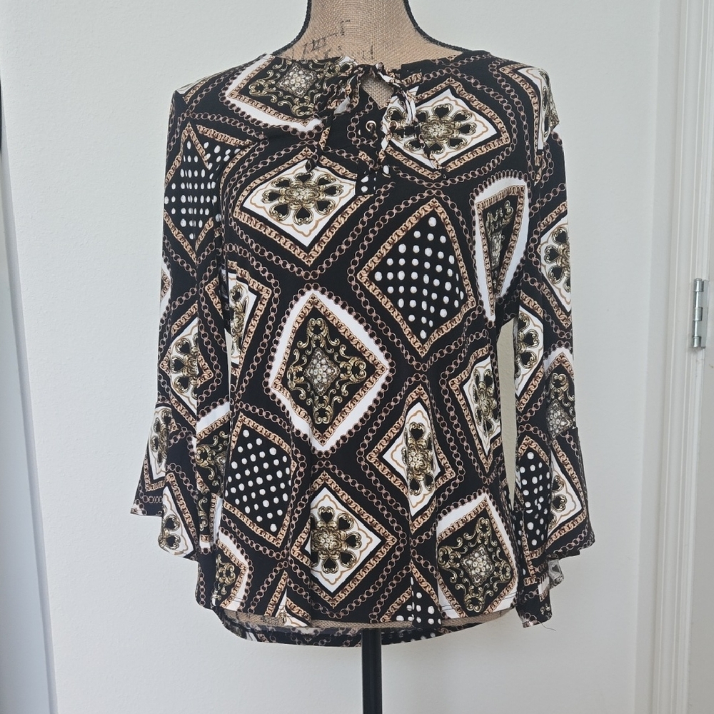 Chico's Black and White Patterned Blouse